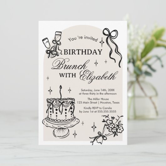 Brunch Birthday Invitation Kaart (Staand voorkant)