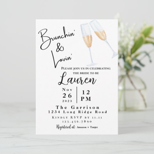 Brunch Bridal doucheuitnodiging Brunchin' & Lovin' Kaart (Staand voorkant)