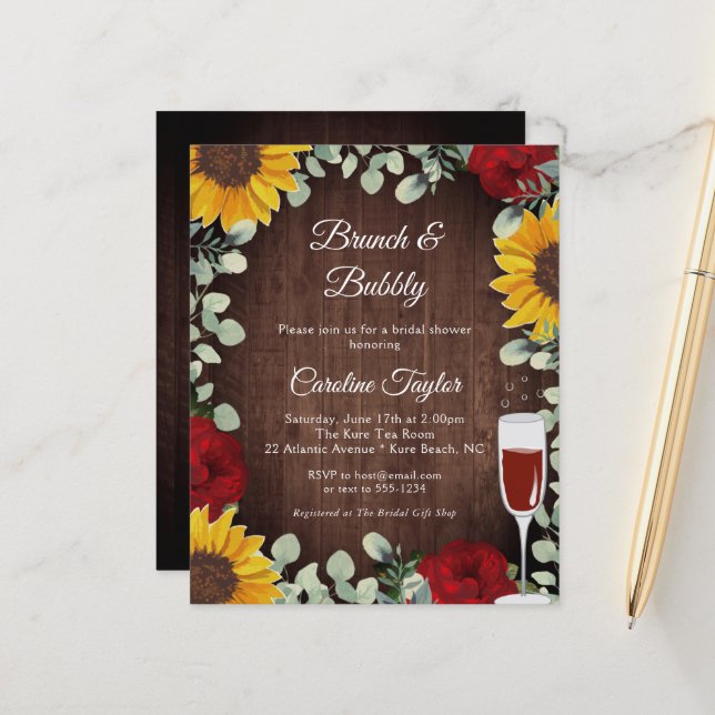 Brunch Bruisende Rozen Zonnebloemen Wijn Bruidsmei (Voorkant / Achterkant in situ)
