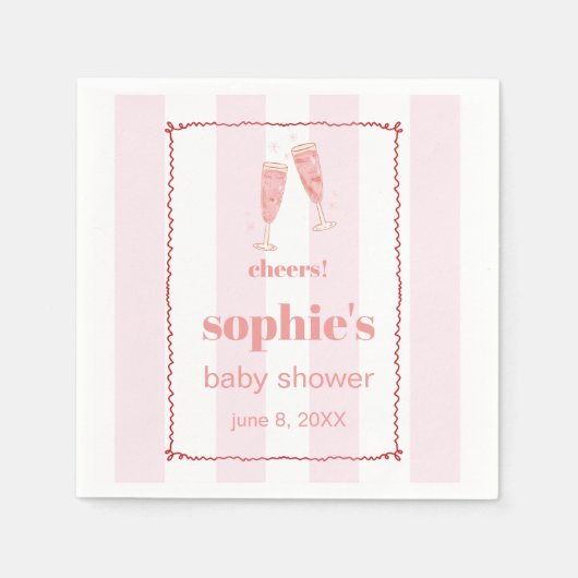 Brunch & bubbelrood en roze wavy servet (Voorkant)