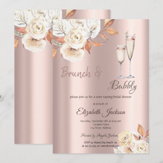 Brunch & Bubbels Herfstbloemen Bruidsdiner Kaart (Voorkant / Achterkant)