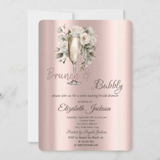 Brunch & Bubbels Witte Rozen Drips Bruidsmeisjesfe Kaart (Voorkant)