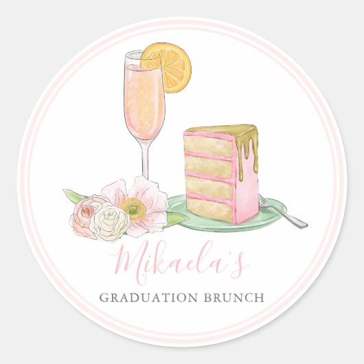 Brunch & Bubble | Afstuderen champagne en druppelr Ronde Sticker (Voorkant)