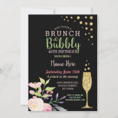 Brunch & Bubble Birthday Gold Floral Invite Kaart (Voorkant)