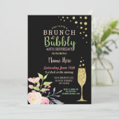 Brunch & Bubble Birthday Gold Floral Invite Kaart (Staand voorkant)