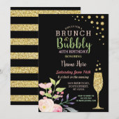 Brunch & Bubble Birthday Gold Floral Invite Kaart (Voorkant / Achterkant)