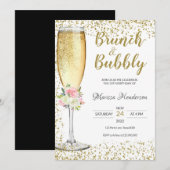 Brunch & Bubble Birthday Pink Floral Invitation Kaart (Voorkant / Achterkant)