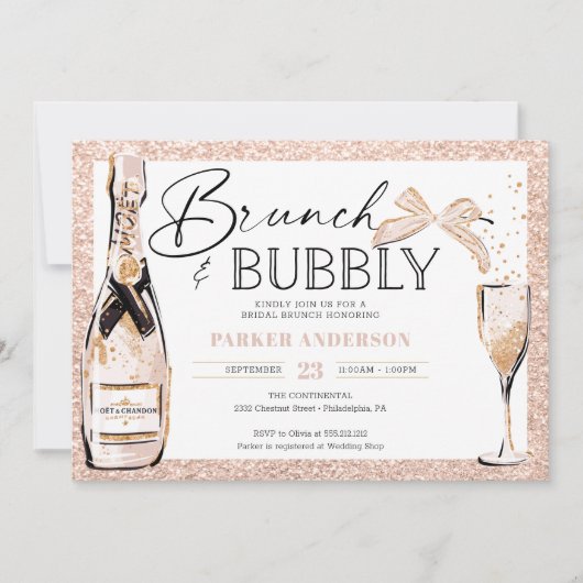 Brunch & Bubble Blush Gold Vrijgezellenfeest Kaart (Voorkant)