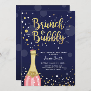 Brunch & Bubble Bridal doucheuitnodiging Navy Gold Kaart