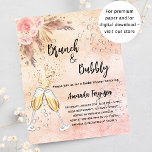 Brunch Bubble Bridal roos pampas budget uitnodigin Flyer<br><div class="desc">Een moderne, stijlvolle en glamoureuze uitnodiging voor een verbluffend brunch roos Vrijgezellenfeest. Een roze goudkleurige roos, een wazige roze gradiëntachtergrond met belletjes, een paar fluiten, een bril, wazige roze rozen en pampasgras. De naam wordt geschreven met een modern handgeschreven stijlmanuscript met letters. Pas je partijgegevens aan en voeg deze toe....</div>