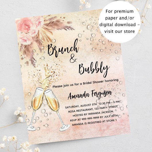 Brunch Bubble Bridal roos pampas budget uitnodigin Flyer