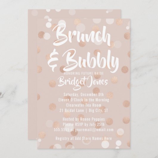 Brunch & Bubble Bridal Shower Invitation Confetti Kaart (Voorkant / Achterkant)