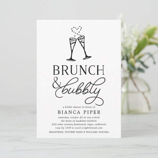 Brunch & Bubble | Bridal Shower-uitnodiging Kaart (Staand voorkant)