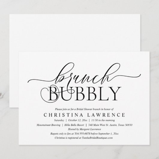 Brunch Bubble, Bride to be, Vrijgezellenfeest Invi Kaart (Voorkant / Achterkant)