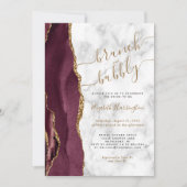 Brunch & Bubble Burgundy Gold Agate Vrijgezellenfe Kaart (Voorkant)
