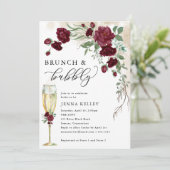 Brunch & Bubble Burgundy Roos Vine, Vrijgezellenfe Kaart (Staand voorkant)