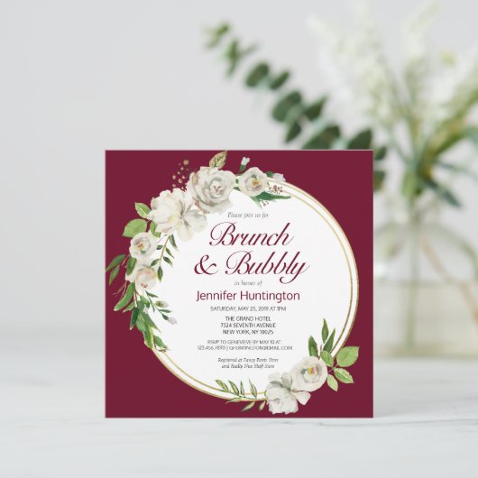 Brunch & Bubble Burgundy Vrijgezellenfeest Boho Kaart (Staand voorkant)