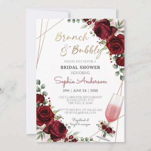 Brunch Bubble Burgundy Wine Roos Vrijgezellenfeest Kaart (Voorkant)