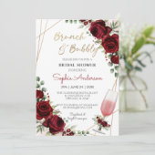 Brunch Bubble Burgundy Wine Roos Vrijgezellenfeest Kaart (Staand voorkant)