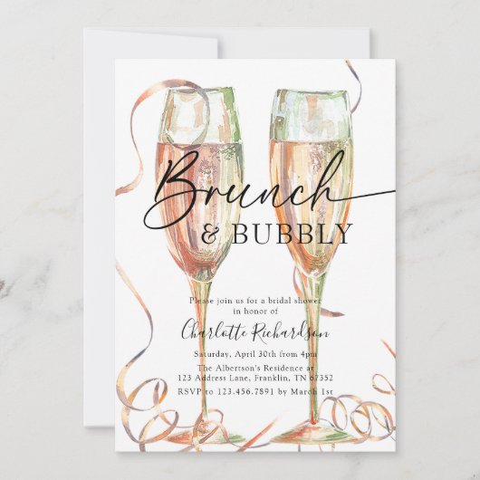 Brunch & Bubble Champagne Bridal Shower Invitation Kaart (Voorkant)