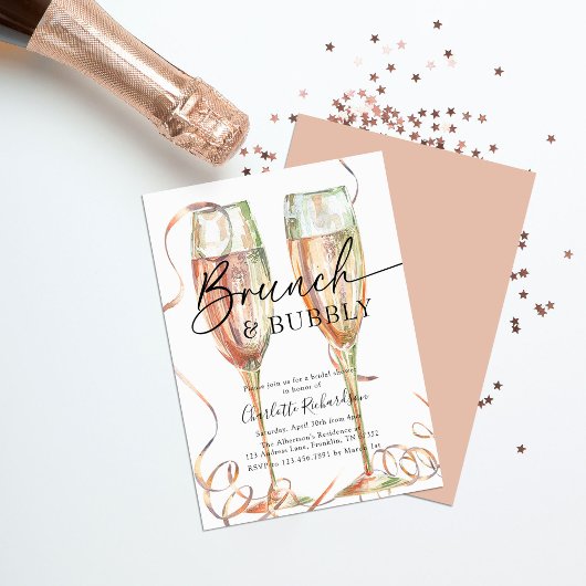 Brunch & Bubble Champagne Bridal Shower Invitation Kaart