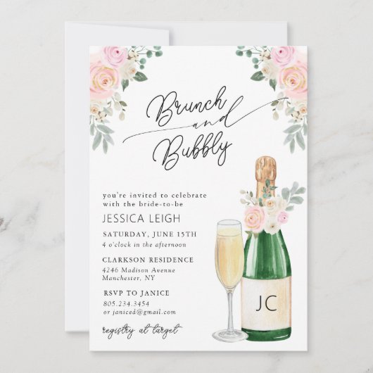 Brunch & Bubble Champagne Bridal Shower Invitation Kaart (Voorkant)