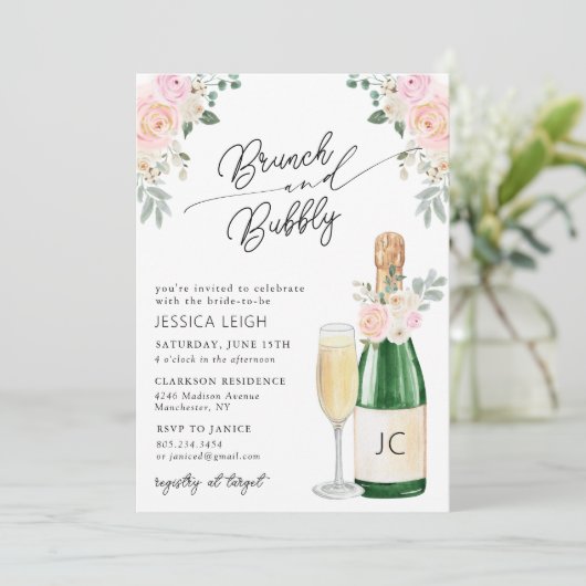 Brunch & Bubble Champagne Bridal Shower Invitation Kaart (Staand voorkant)