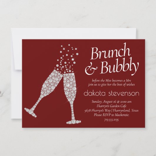 Brunch Bubble | Donkerrood zwart wit Vrijgezellenf Kaart (Voorkant)