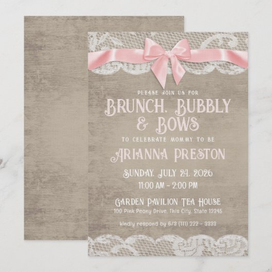 Brunch Bubble en Bows Baby shower Invitation Kaart (Voorkant / Achterkant)