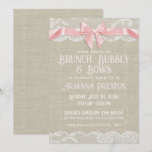 Brunch Bubble en Bows Baby shower Invitation Kaart (Voorkant / Achterkant)