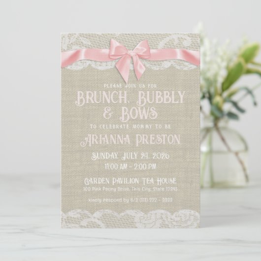 Brunch Bubble en Bows Baby shower Invitation Kaart (Staand voorkant)