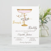 Brunch & Bubble Glass, Glitter Vrijgezellenfeest Kaart (Staand voorkant)