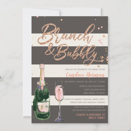 Brunch & Bubble Glitter Roos Grey Vrijgezellenfees Kaart (Voorkant)