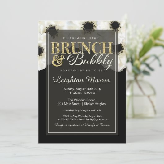 Brunch & Bubble Gold Glitter Anemone Shower Kaart (Staand voorkant)