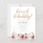 Brunch & Bubble Gold Script Floral Vrijgezellenfee Magnetische Uitnodiging (Voorkant)