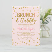 Brunch & Bubble Invitation | Roze en goud Kaart (Staand voorkant)