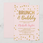 Brunch & Bubble Invitation | Roze en goud Kaart (Voorkant / Achterkant)
