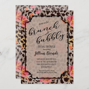 Brunch Bubble Leopard Bridal Shower Invitations