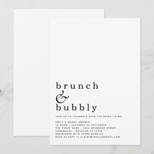 Brunch Bubble Minimalist Typography Vrijgezellenfe Kaart (Voorkant / Achterkant)