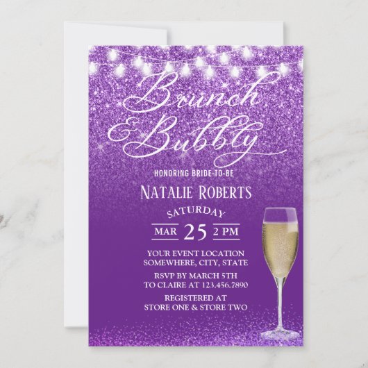 Brunch & Bubble Modern Paars Vrijgezellenfeest Kaart (Voorkant)