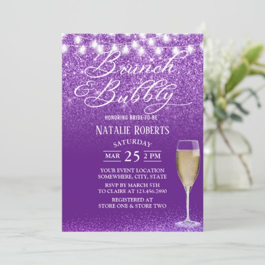 Brunch & Bubble Modern Paars Vrijgezellenfeest Kaart (Staand voorkant)