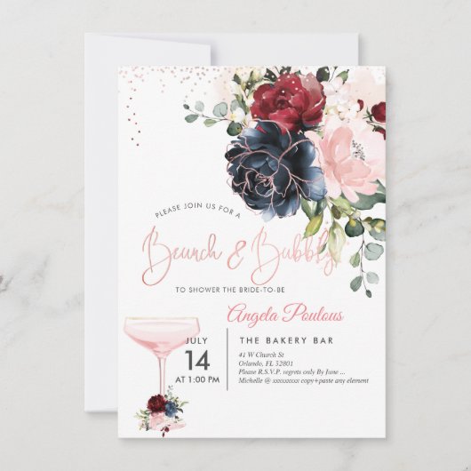 Brunch Bubble Navy Burgundy Blush H2 bloemen Kaart (Voorkant)