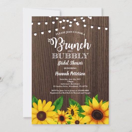 Brunch & Bubble nodigSunflower rustic Kaart (Voorkant)