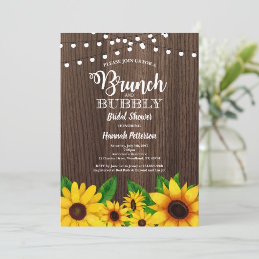 Brunch & Bubble nodigSunflower rustic Kaart (Staand voorkant)