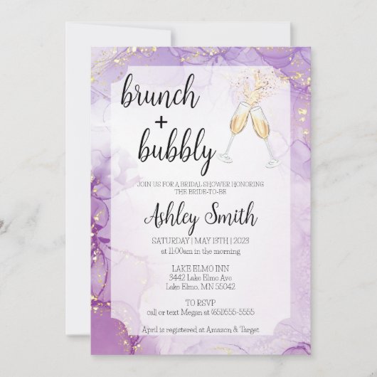 Brunch & Bubble Paars Vrijgezellenfeest Invite Kaart (Voorkant)