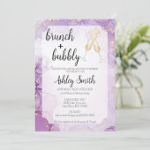 Brunch & Bubble Paars Vrijgezellenfeest Invite Kaart (Staand voorkant)