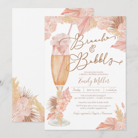 Brunch & Bubble Pampas Grass Boho Vrijgezellenfees Kaart (Voorkant / Achterkant)