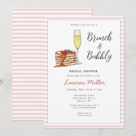 Brunch & Bubble Pancake Champagne Bridal Kaart (Voorkant / Achterkant)