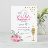 Brunch & Bubble Pink Birthday Floral Invite Kaart (Staand voorkant)