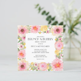 Brunch Bubble Pink Floral Vrijgezellenfeest Invite